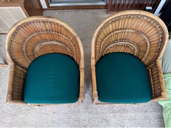 Vintage coastal split rattan sunrise chair set
