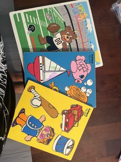 Vintage Playskool Wooden Puzzles + Chicago Bears Puzzle