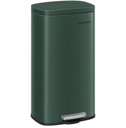 Trash Can with Lid, 8 Gallon Garbage Can, Stainless Steel Small Waste Bin with Step Pedal and Inner Bucket, Soft Close, Kitchen, Retro Green ULTB003C0