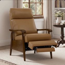 Sand color genuine leather recliner chair
