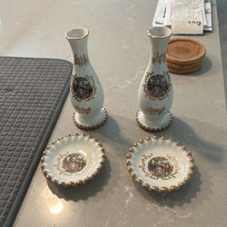 Lefton China Vases With Dish 