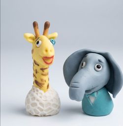 Handmade fondant cake wedding topper giraffe & elephant