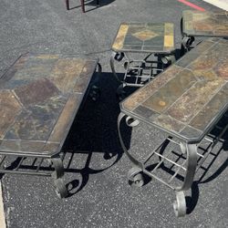 Wrought Iron And Slate Living Room Set