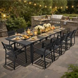 116.5 in. Aluminum Outdoor Patio Dining Table with 12pcs Stackable Dining Chairs