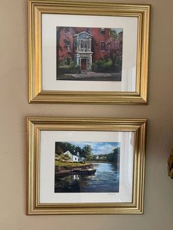 Pair of Framed Art Prints in Gold Frames