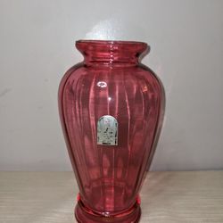 Tall Pilgrim Cranberry Glass Swirl Hand Blown 7.5"