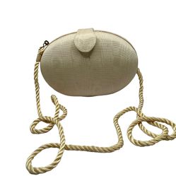 Vintage 1980's Whiting & Davis Cream Egg Purse With Crossbody Rope Strap