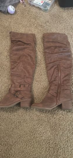 Tall Brown Knee-High Boots with Buckle Detail