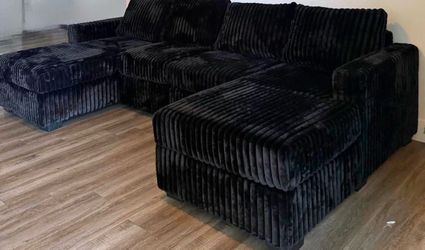 🏡 Modern Corduroy Sectional Sofa | Black or Grey