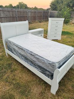 White Twin Bedroom Set with Mattress