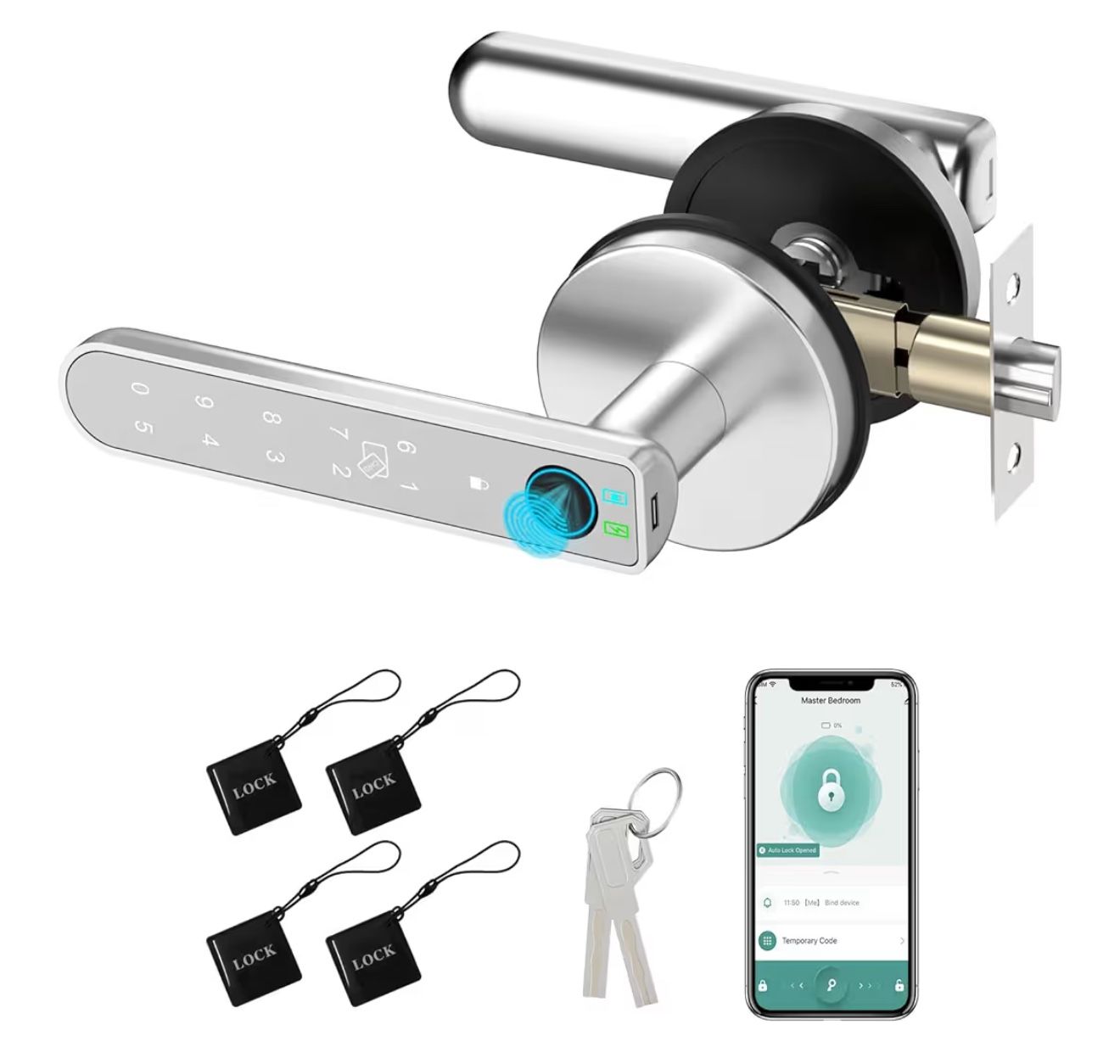 Foxgard Smart Fingerprint Door Lock:Fingerprint Door Knob-Biometric 5-in-1 Finger Print Door Lock-Smart Door Knob for Bedroom-APP Control-Easy Install