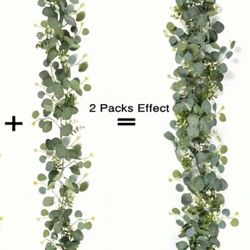 2 PcsArtificial Hanging Eucalyptus Leaf Vines, Faux Money Plant Vine For Home Decor, Green Buckingham Foliage, Valentine's Day, Gift Gifts Birthd