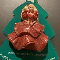 1995 New Hallmark Holiday Barbie Lapel Pin Christmas Red Dress Collectible-NEW
