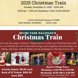 Irvine Railroad Train 8 Tickets 12/20 & 12/21