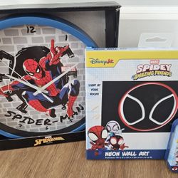 Marvel Spidey and His Amazing Friends Wall Clock Neon Wall Art Puzzle Bundle
