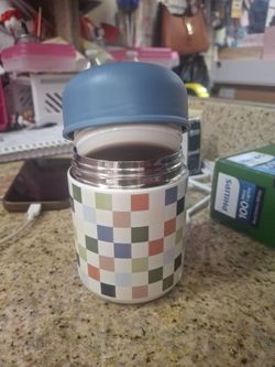 Insulated Food Jar with Checkered Pattern