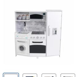 KidKraft Large Wooden Play Kitchen with Lights & Sounds, Icemaker, Play Phone - White