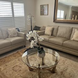 Dining Table And Leather Sofa Set For Sale