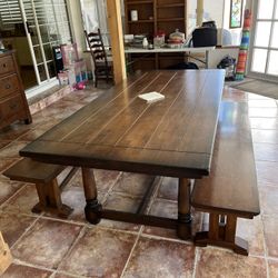 7 Foot Table With Benches Solid Wood From Cost Plus Everything 300 Bucks