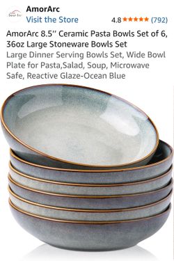 SET OF 6 NEW LARGE CERAMIC PASTA BOWLS