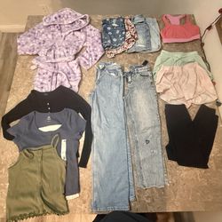 Girls Clothes Lot-14 pc sz Medium 10 12 Large Robe Pants Shorts Workout Casual