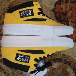 Vans x Bruce Lee Men's Skate Half Cab Black Yellow Suede Canvas shoes Size 6.5