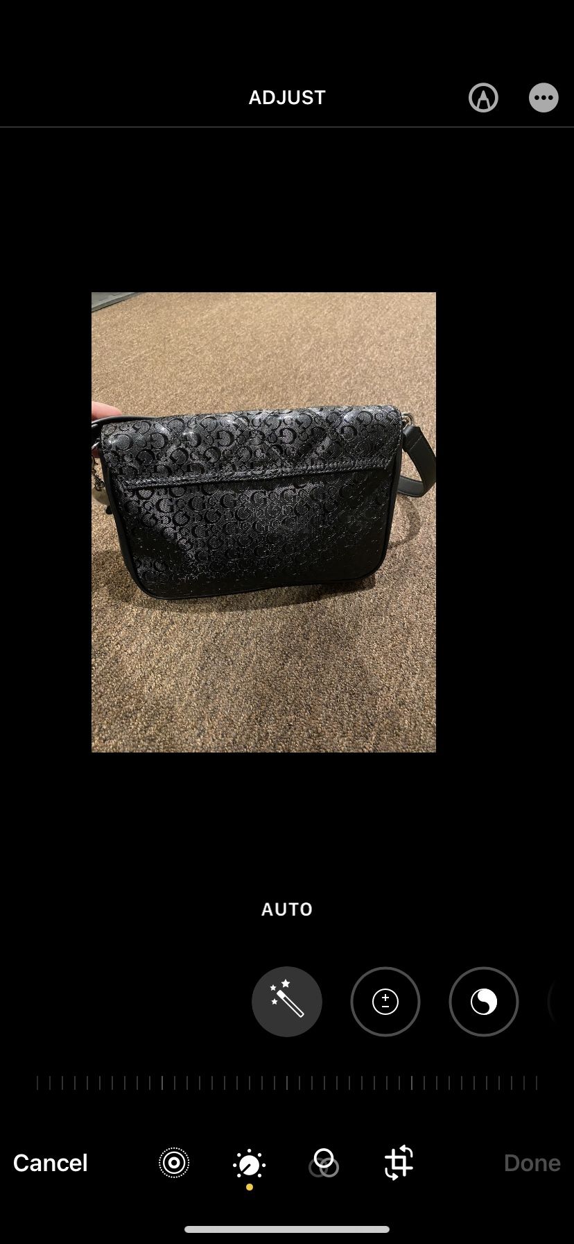 EUC Like NEW never worn Guess pocketbook purse handbag shiny embossed logo charms black clutch