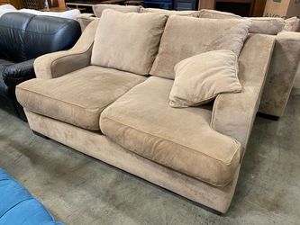 MICHAEL NICHOLAS Chenille Warrior Loveseat in Cosmo Café with Duck Feather Cushions