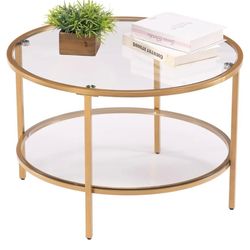 25.6" Gold Round Center Table 