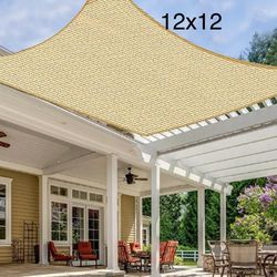 Square Sun Shade Sail 12x16，12x12 ， Sand or Beige UV Block Shade Sails for Outdoor Patio Garden Backyard color sand ，color beige，color t