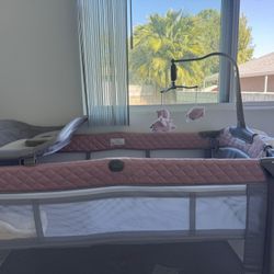 ADOVEL Baby Bassinet Bedside Crib, Pack and Play with Mattress, Diaper Changer and Playards from Newborn to Toddles, Pink