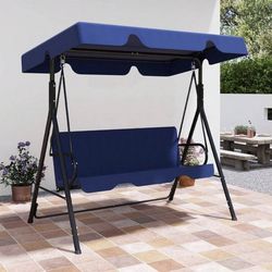 Outdoor Patio Swing Chair With Adjustable Canopy, Outdoor Patio Glider Swing With Heavy Duty Stand For 3 Adult Persons, Ideal For Deck, Lawn, Backyard