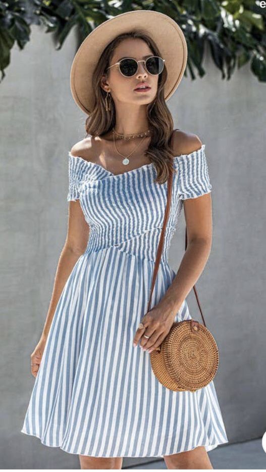 blue and white striped dress, small