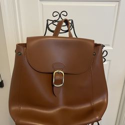 Simple Vegan Leather Flap Convertible Backpack - Light Brown