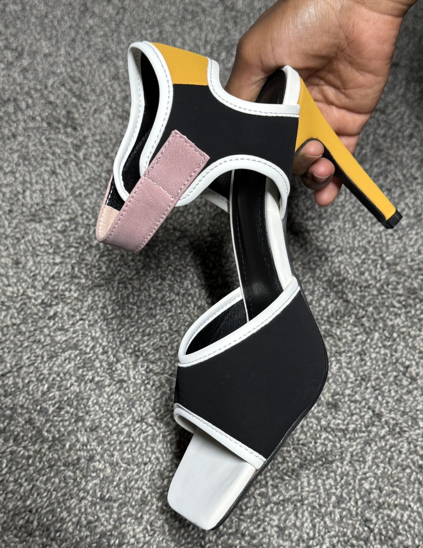 Pink and Black Color Block, Med High Heels, 8.5