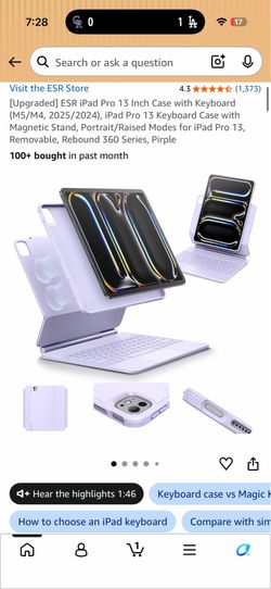 Upgraded] ESR iPad Pro 13 Inch Case with Keyboard (M5/M4, 2025/2024), iPad Pro 13 Keyboard Case with Magnetic Stand, Portrait/Raised Modes for iPad Pr