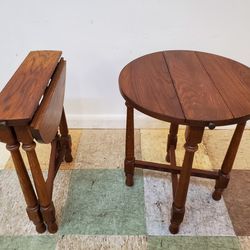 Pair Vintage Oak Drop Leaf Gateleg Side Tables