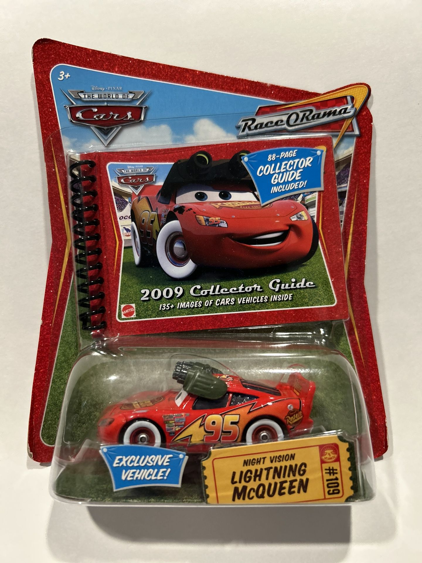 Disney Pixar Cars Night Vision McQueen Race O Rama w 2009 Collector’s Guide #109