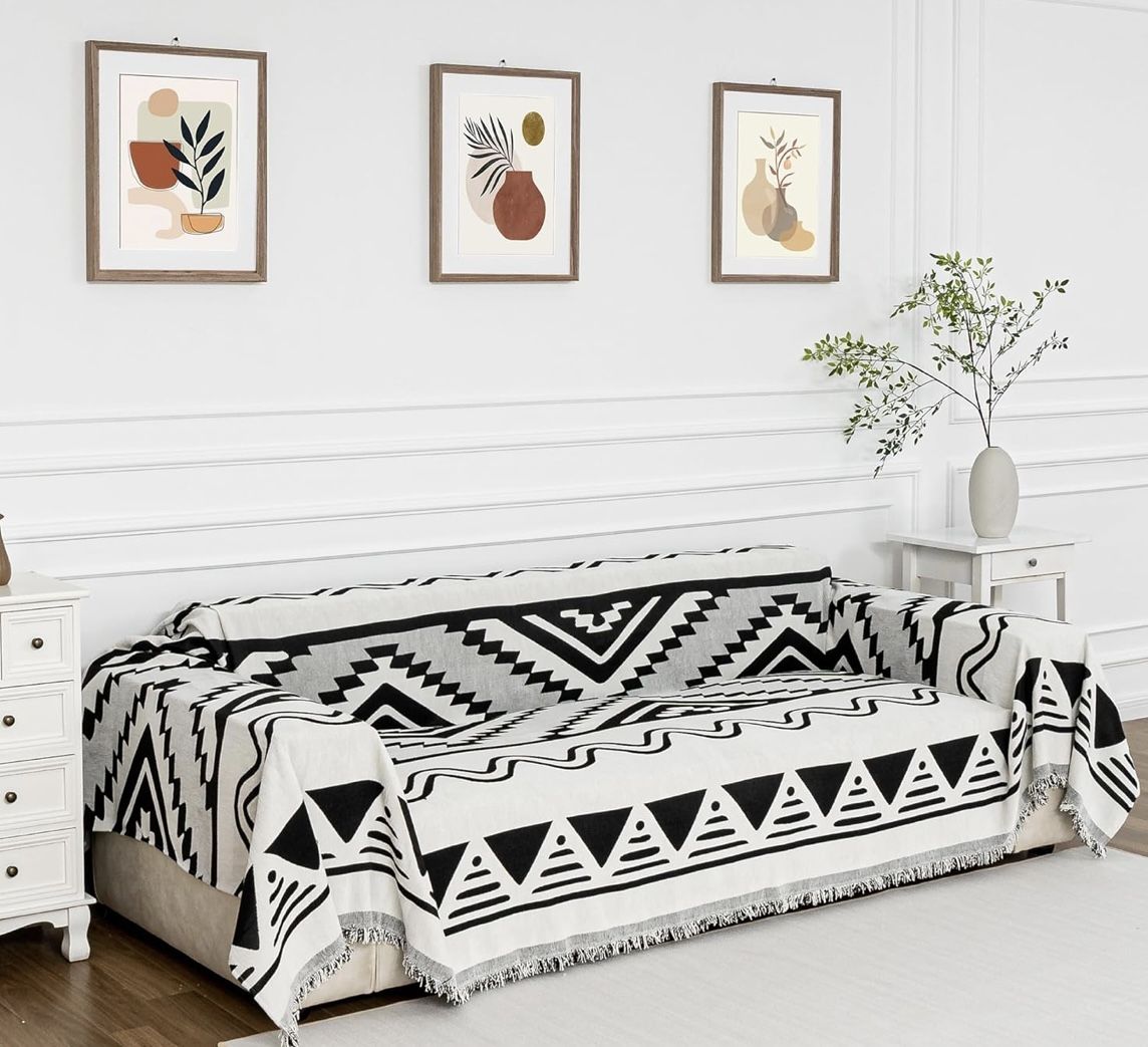 MYSKY HOME Sectional Couch Cover Black Boho Geometric Sofa Covers for Sectional Sofa L Shape Chenille Couch Protector for Dogs Pets Couch Throw Cover