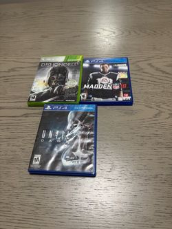 3 Game Lot PS4 & Xbox 360 Until Dawn Madden NFL 18 Dishonored Complete