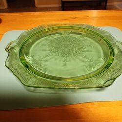 Green Depression Glass Cake Plate
