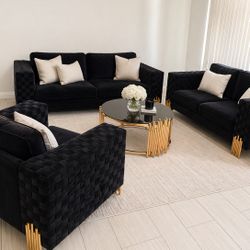 Modern Black & Gold Living Room Set