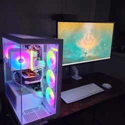 New/pristine custom high middle class white pc  with used white monitor lg 32ul500 32" flatscreen 4k