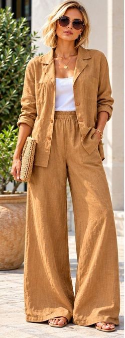 VTG 100% Linen 2-Piece Shirt & Pants Set Rust Size XXL Matching Set $600 Resort