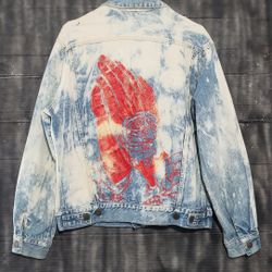 Vintave 1980S'Georges Marciano  by Gguess  Acid Wash denim Embroidered  Distressed jean jacket  m3ns size L