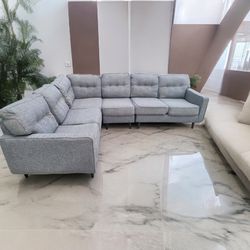 Grey L Shaped Three Piece Sectional Couch 
