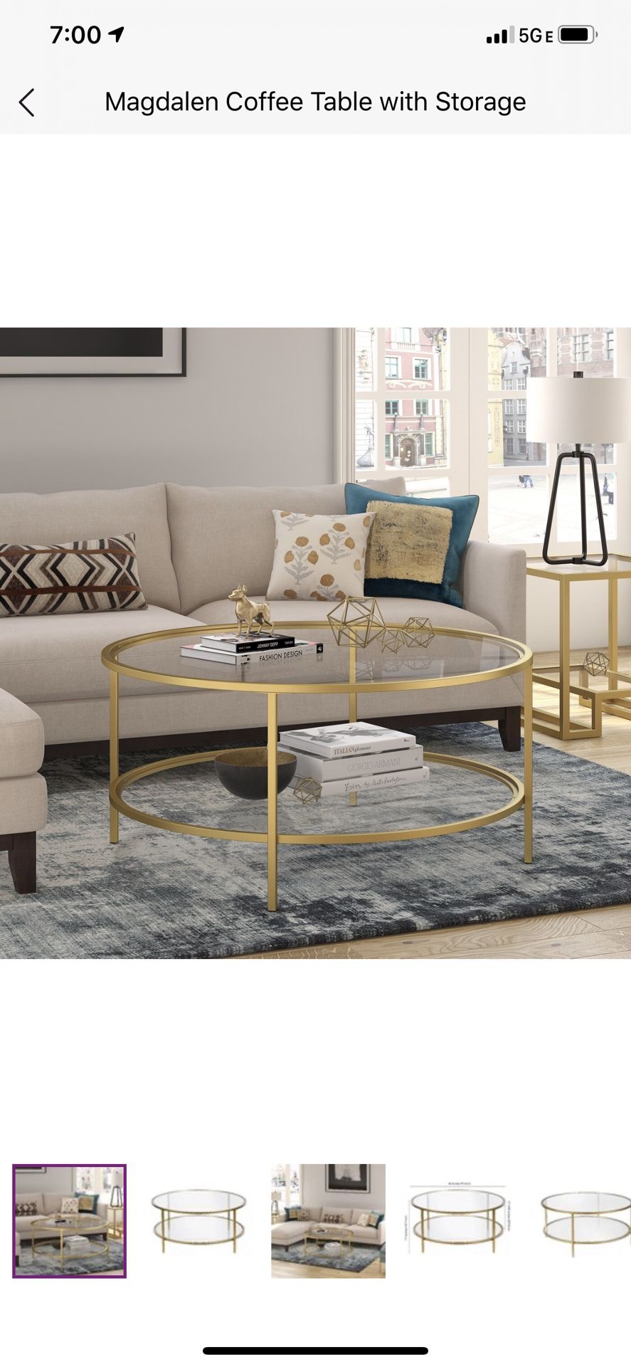 Wayfair Magdalen Gold Coffee Table with Storage