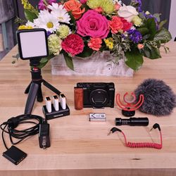 Sony ZV1 4K Video Camera Kit (RODE mic, Batteries and Charger, DC Coupler, Desktop LED Video Light)