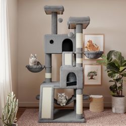 X-large 65" Cat Tree and Tower for large cats with Hammock & Scratching Posts