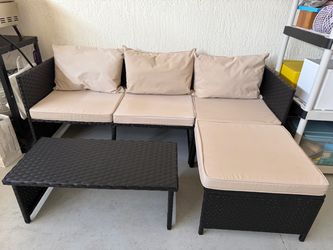 3 Piece Outdoor Rattan Furniture Set Patio couch sofa l-shape Black Wicker